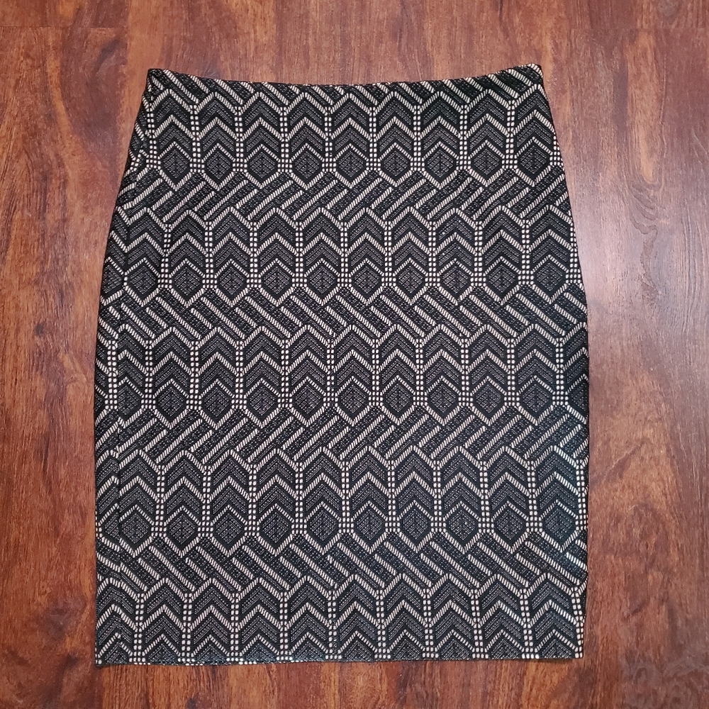 Ann Taylor Pencil Skirt Black Lace Geometric Pattern Size 6